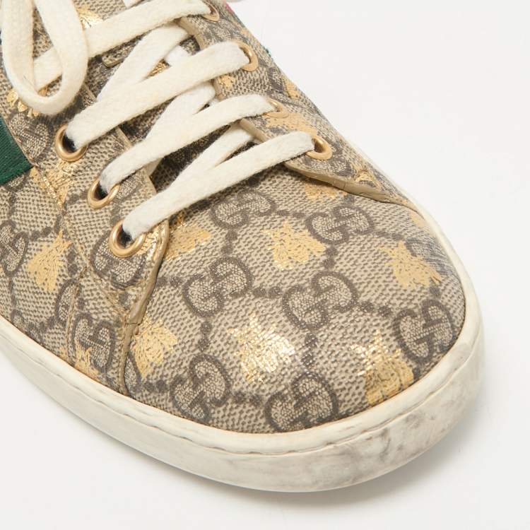 Pre Owned Gucci Beige/Brown GG Supreme Canvas Bee Ace Sneakers Size 43