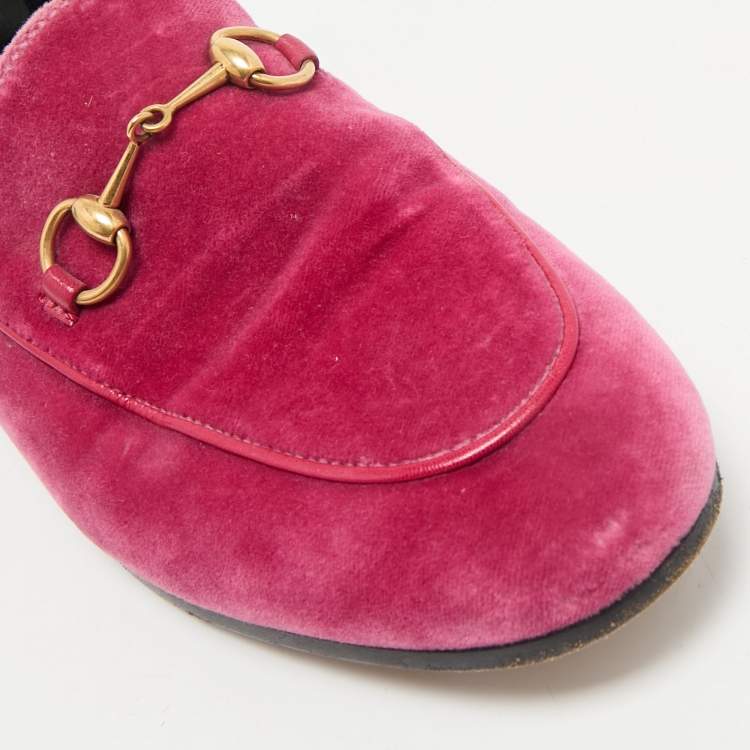 Pre Owned Gucci Pink Velvet Jordaan Horsebit Slip On Loafers Size 38