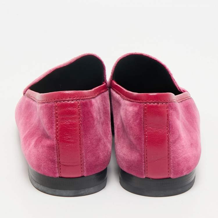 Pre Owned Gucci Pink Velvet Jordaan Horsebit Slip On Loafers Size 38