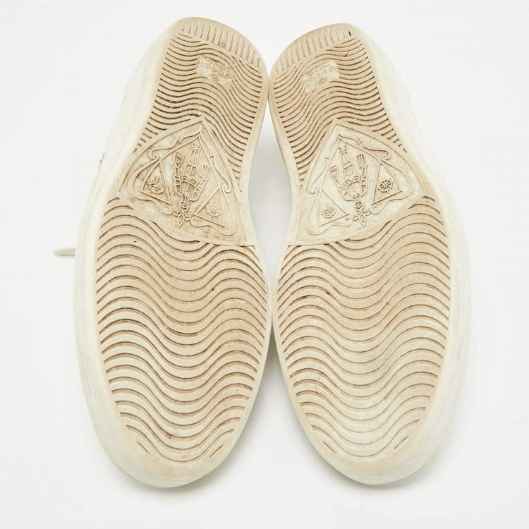 Pre Owned Gucci White Leather Embroidered Bee Web Ace Low Top Sneakers Size 43.5