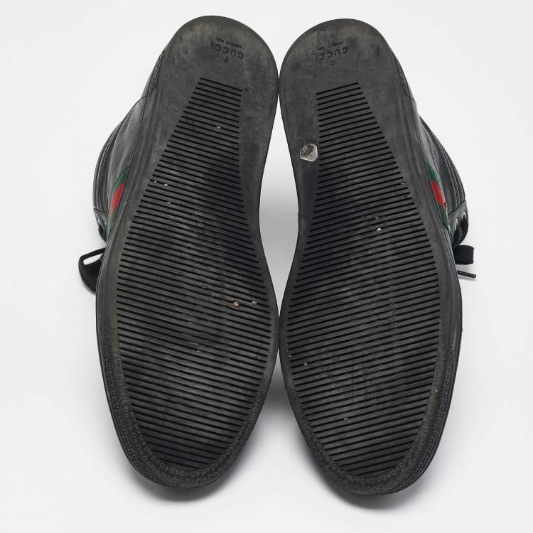 Pre Owned Gucci Black Leather Web Detail High Top Sneakers Size 42
