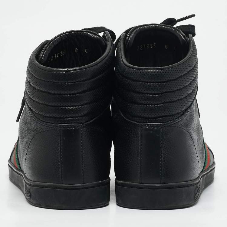 Pre Owned Gucci Black Leather Web Detail High Top Sneakers Size 42