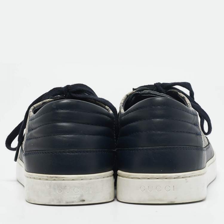 Pre Owned Gucci Navy Blue GG Supreme Canvas and Leather Low Top Sneakers Size 45
