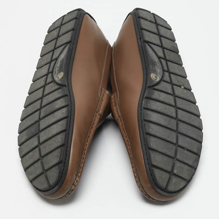 Pre Owned Gucci Beige Leather Slip On Penny Loafers Size 44