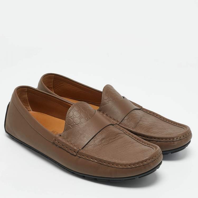 Pre Owned Gucci Beige Leather Slip On Penny Loafers Size 44