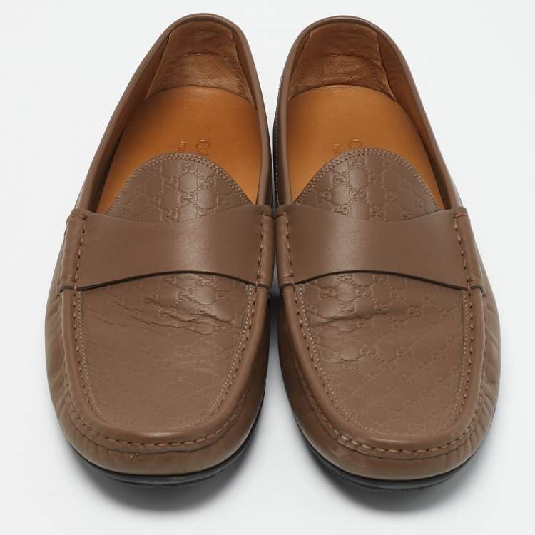 Pre Owned Gucci Beige Leather Slip On Penny Loafers Size 44