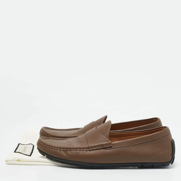 Pre Owned Gucci Beige Leather Slip On Penny Loafers Size 44