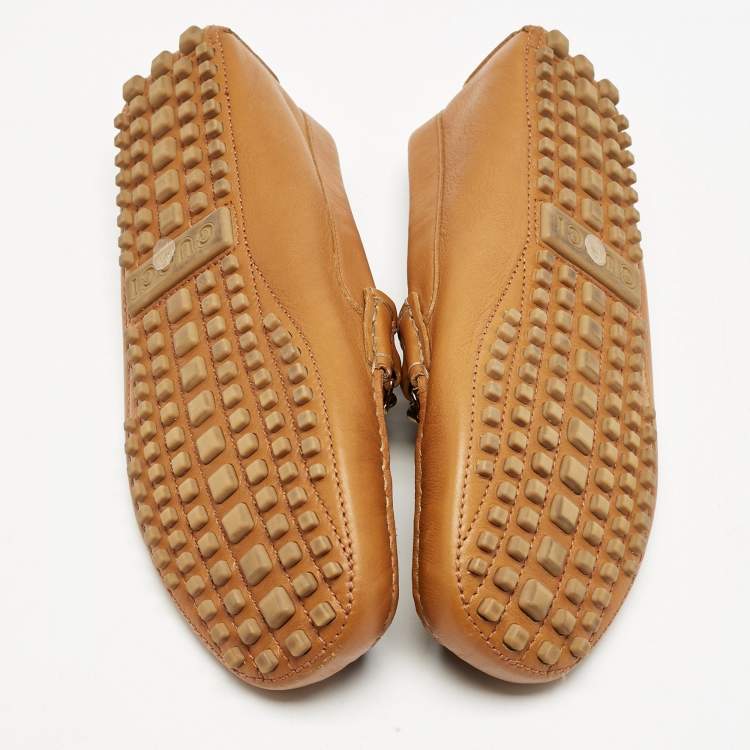 Pre Owned Gucci Brown Leather Horsebit Web Slip On Loafers Size 40.5