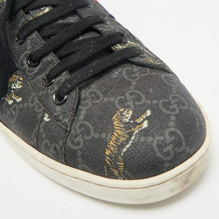 Pre Owned Gucci Navy Blue Coated Canvas Ace  Web Lace Up Sneakers Size 43