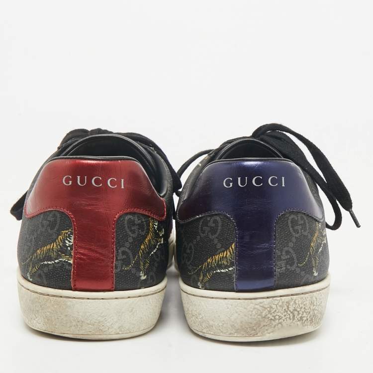 Pre Owned Gucci Navy Blue Coated Canvas Ace  Web Lace Up Sneakers Size 43