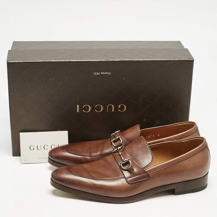 Pre Owned Gucci Brown Leather Horsebit Loafers Size 42
