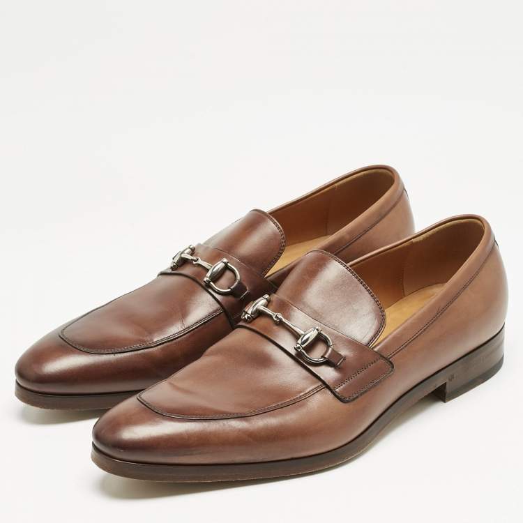 Gucci Brown Leather Horsebit Loafers Size 42