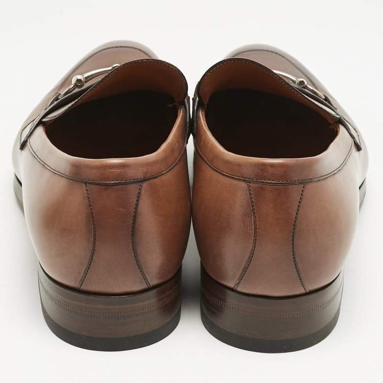 Pre Owned Gucci Brown Leather Horsebit Loafers Size 42