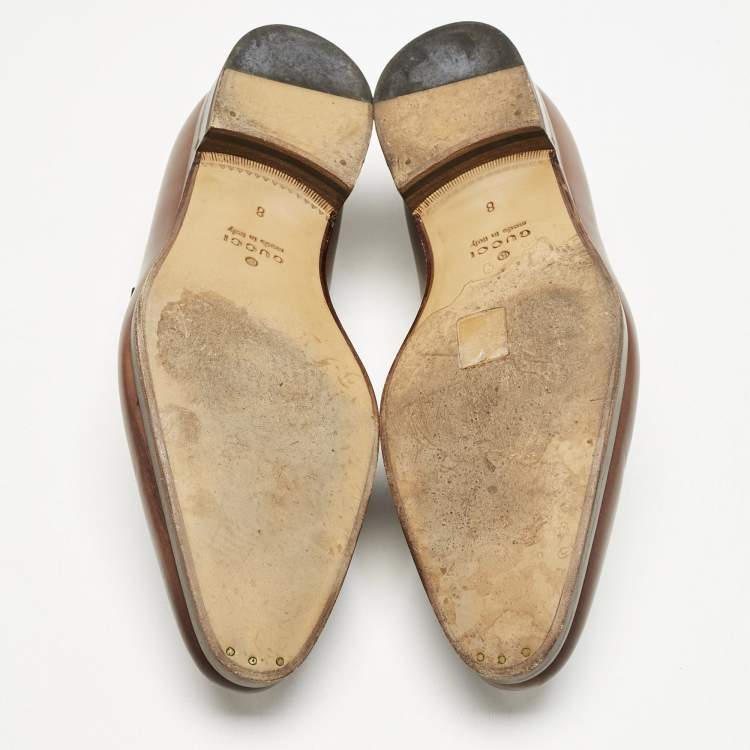 Pre Owned Gucci Brown Leather Horsebit Loafers Size 42