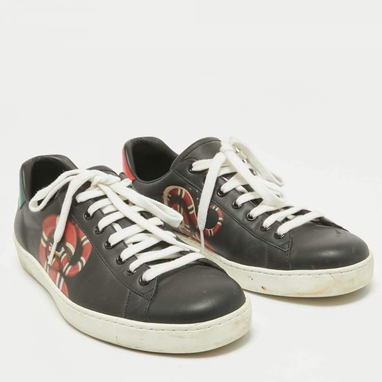 مملوكة مسبقًا Gucci Black Leather Kingsnake Ace Lace Up Sneakers Size 43