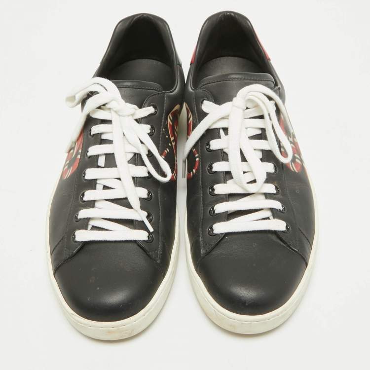 مملوكة مسبقًا Gucci Black Leather Kingsnake Ace Lace Up Sneakers Size 43