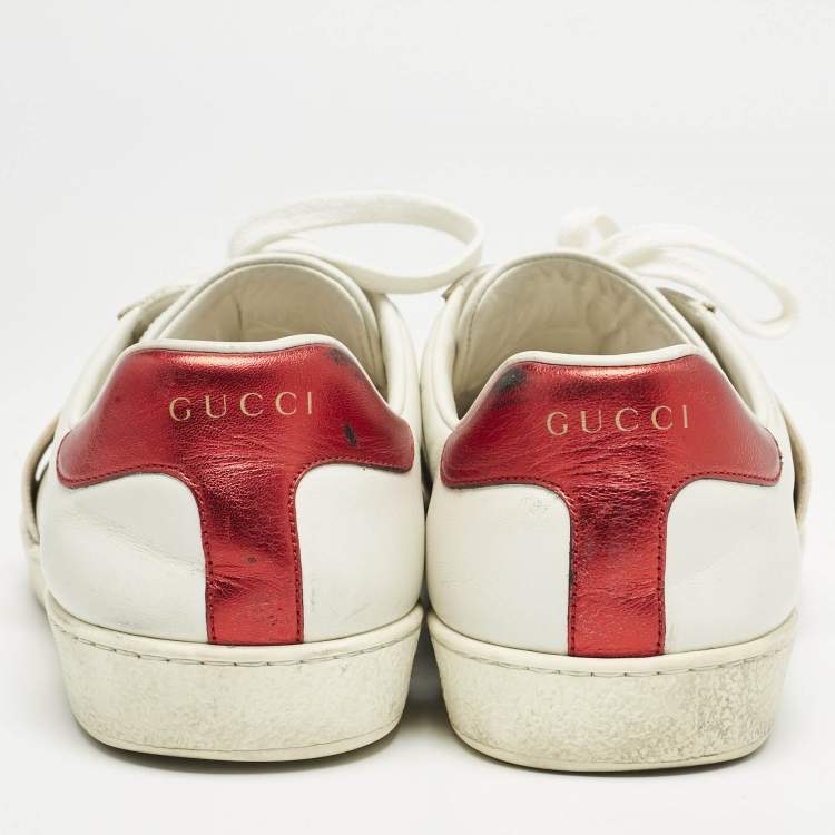 Pre Owned Gucci White Leather Ace Low Top Sneakers Size 43.5