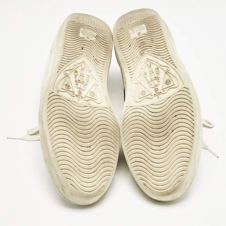 Pre Owned Gucci White/Blue Leather and Snakeskin Leather Ace Low Top Sneakers Size 42