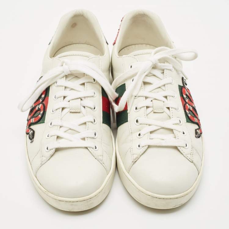 Pre Owned Gucci White Leather Ace Lace Up Sneakers Size 43