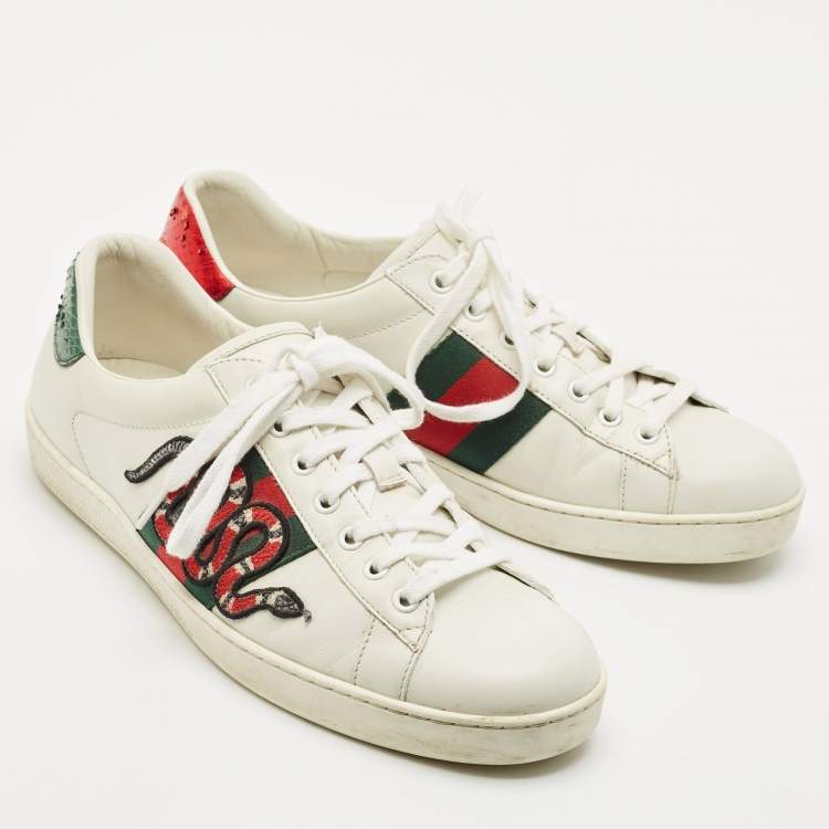 Pre Owned Gucci White Leather Ace Lace Up Sneakers Size 43