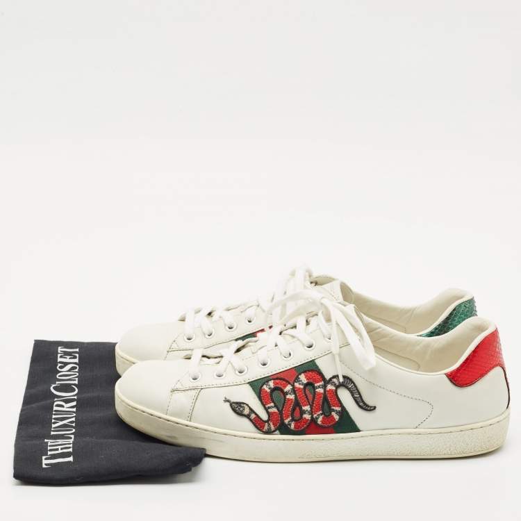 Pre Owned Gucci White Leather Ace Lace Up Sneakers Size 43