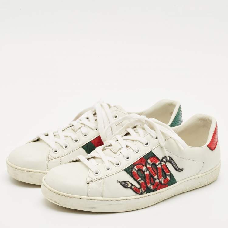 Pre Owned Gucci White Leather Ace Lace Up Sneakers Size 43