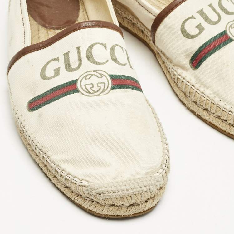 Pre Owned Gucci Off White Canvas Graphic Print Slip On Espadrilles Size 45