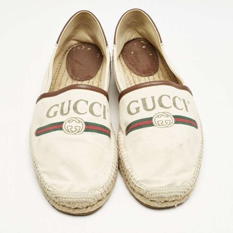 Pre Owned Gucci Off White Canvas Graphic Print Slip On Espadrilles Size 45