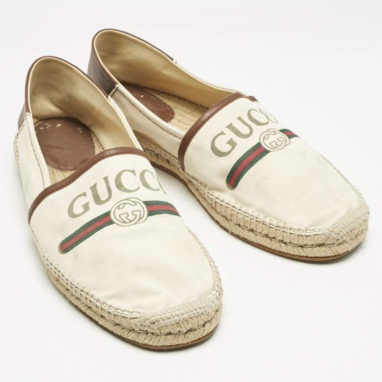 Pre Owned Gucci Off White Canvas Graphic Print Slip On Espadrilles Size 45