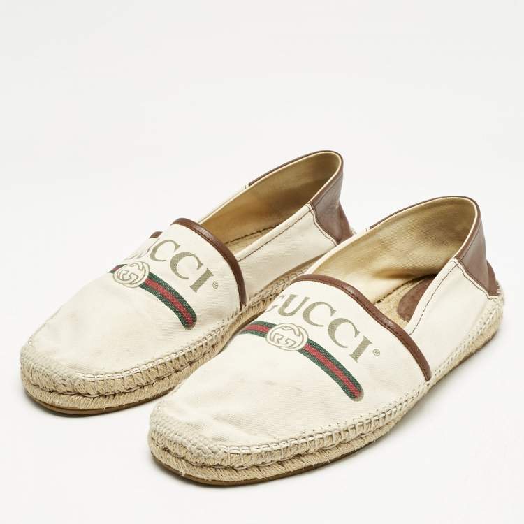 Pre Owned Gucci Off White Canvas Graphic Print Slip On Espadrilles Size 45