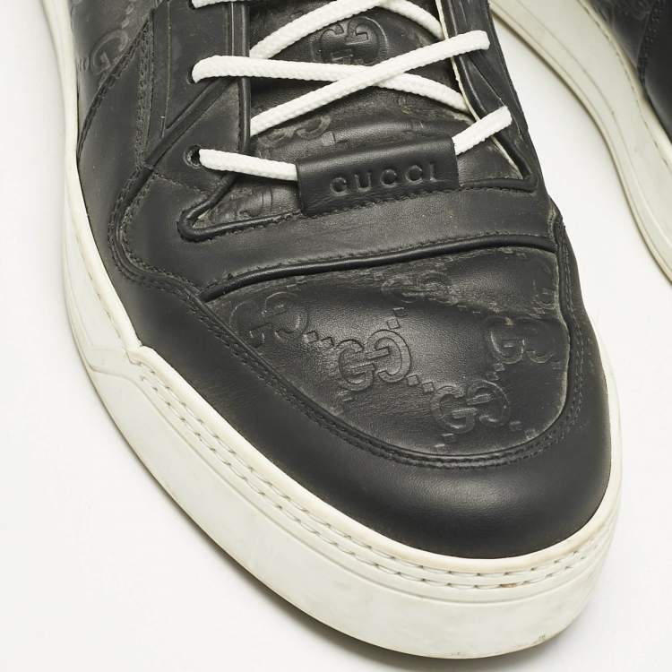 Pre Owned Gucci Black Guccissima Leather BasketBall High Top Sneakers Size 44.5