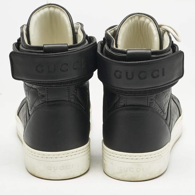 Pre Owned Gucci Black Guccissima Leather BasketBall High Top Sneakers Size 44.5