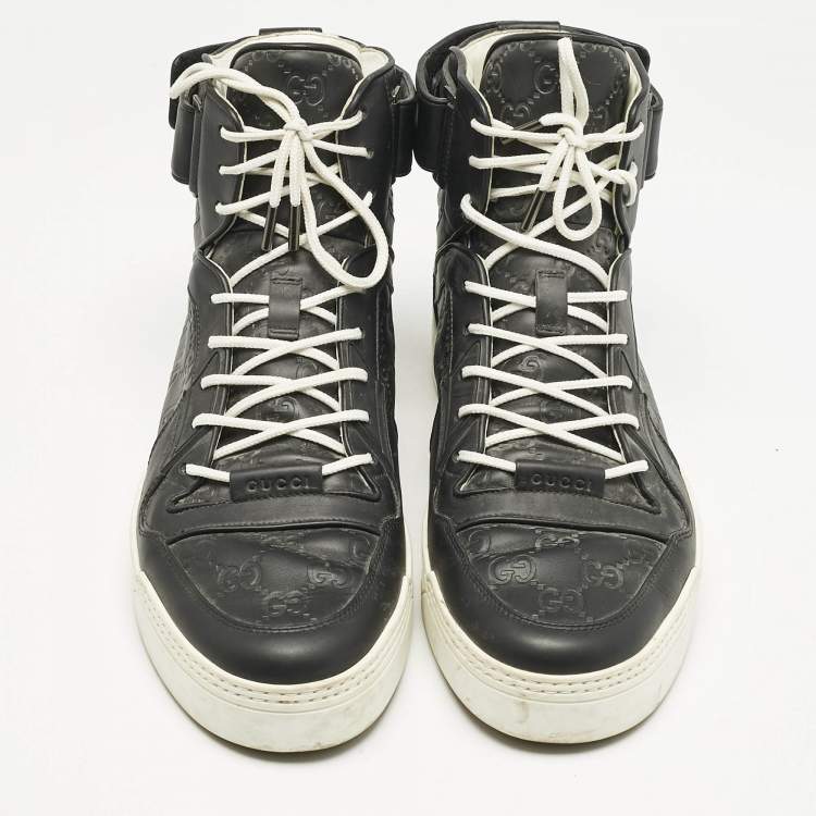 Pre Owned Gucci Black Guccissima Leather BasketBall High Top Sneakers Size 44.5