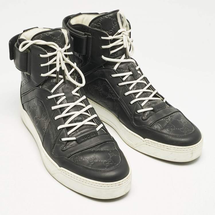 Pre Owned Gucci Black Guccissima Leather BasketBall High Top Sneakers Size 44.5