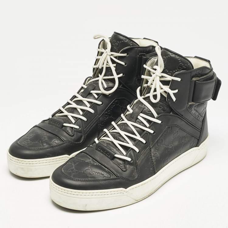 Pre Owned Gucci Black Guccissima Leather BasketBall High Top Sneakers Size 44.5