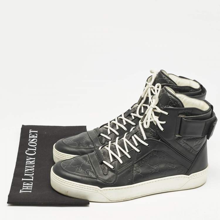 Pre Owned Gucci Black Guccissima Leather BasketBall High Top Sneakers Size 44.5