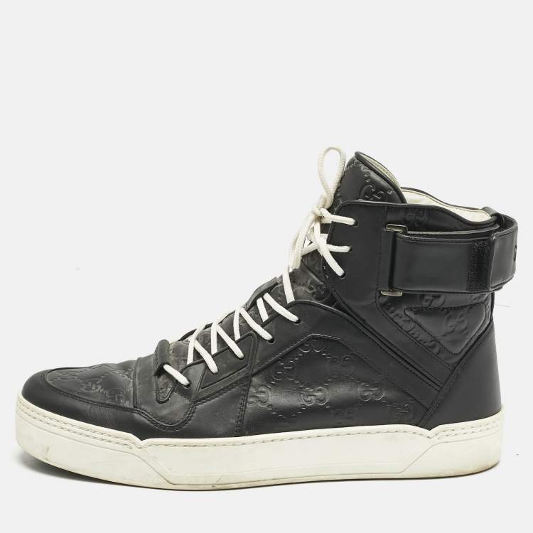 Pre Owned Gucci Black Guccissima Leather BasketBall High Top Sneakers Size 44.5