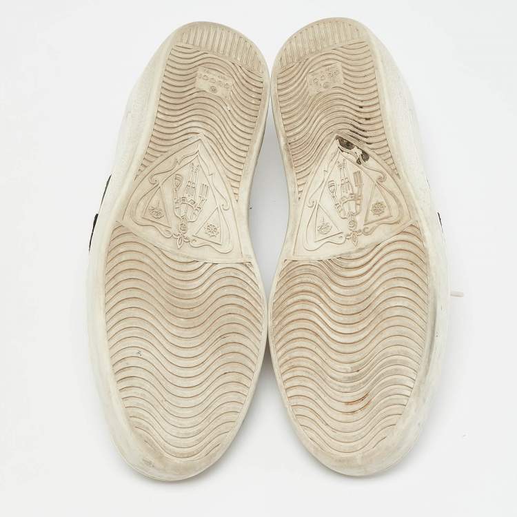 Pre Owned Gucci White Leather Ace Web Tiger Embroidered Low Top Sneakers Size 43