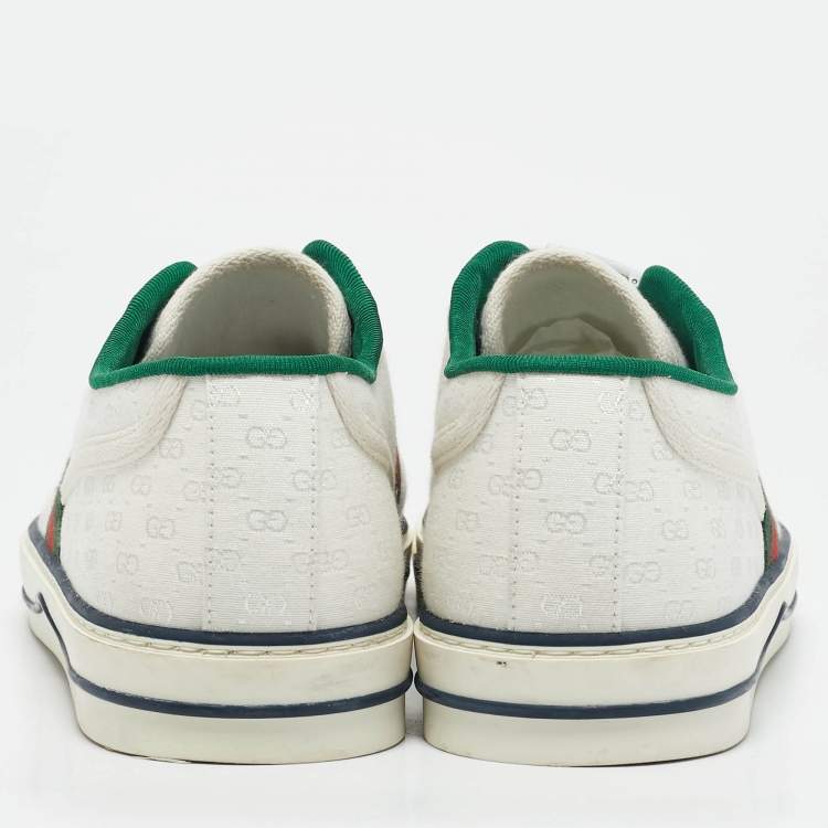 Pre Owned Gucci White Mini GG Jacquard Fabric Tennis 1977 Low Top Sneakers Size 43