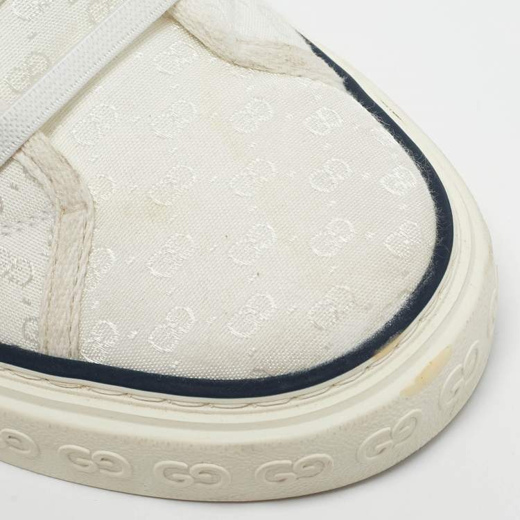 Pre Owned Gucci White Mini GG Jacquard Fabric Tennis 1977 Low Top Sneakers Size 43