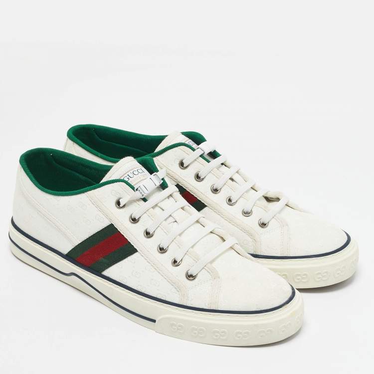 Pre Owned Gucci White Mini GG Jacquard Fabric Tennis 1977 Low Top Sneakers Size 43
