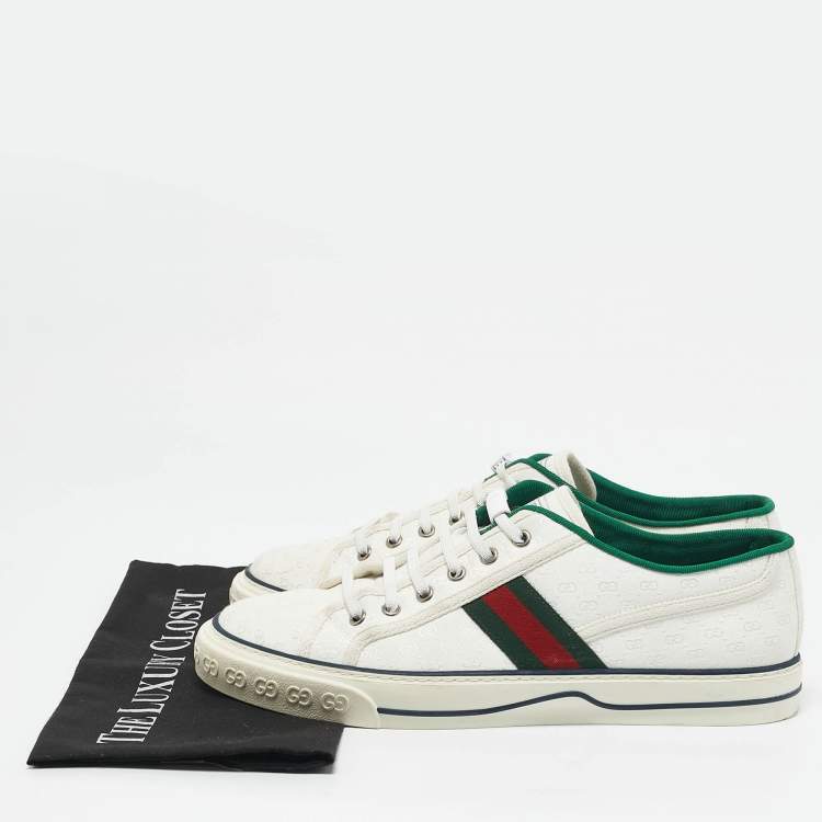 Pre Owned Gucci White Mini GG Jacquard Fabric Tennis 1977 Low Top Sneakers Size 43