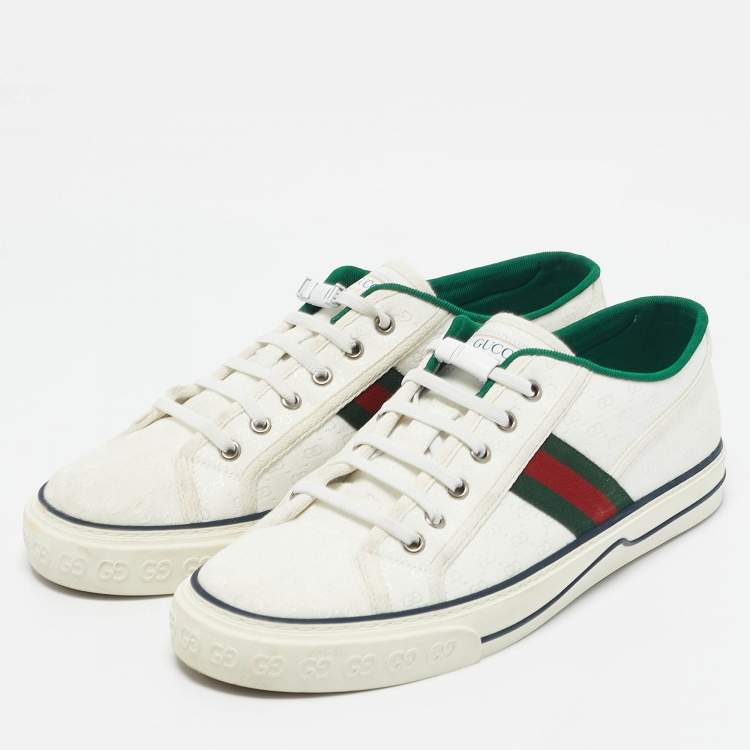 Pre Owned Gucci White Mini GG Jacquard Fabric Tennis 1977 Low Top Sneakers Size 43