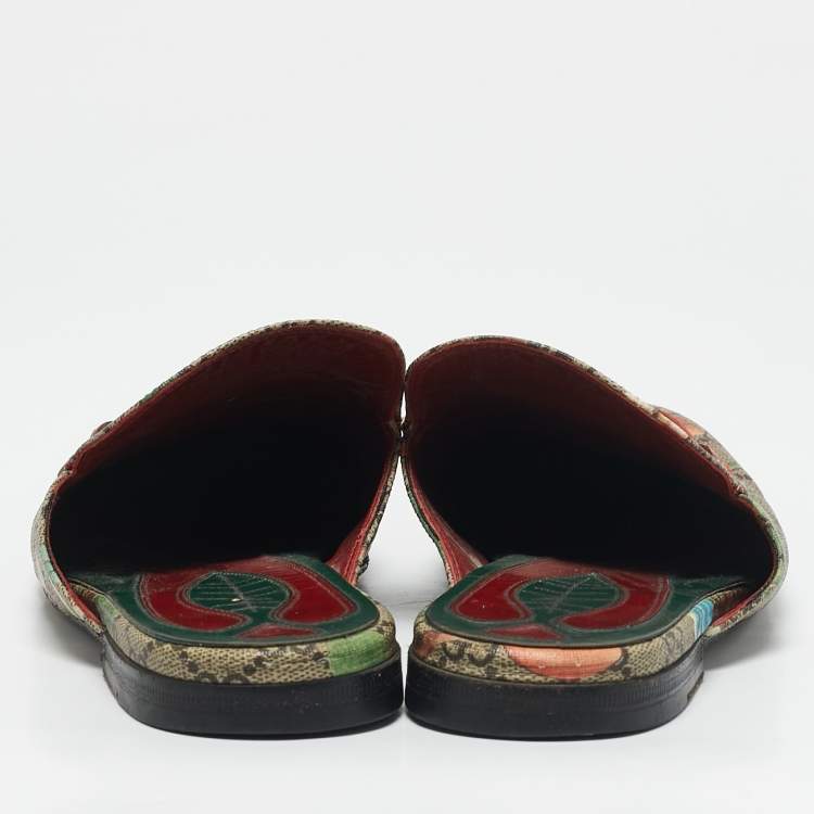 مملوكة مسبقًا Gucci Multicolor Tian Print GG Supreme Canvas Horsebit Flat Mules Size 40