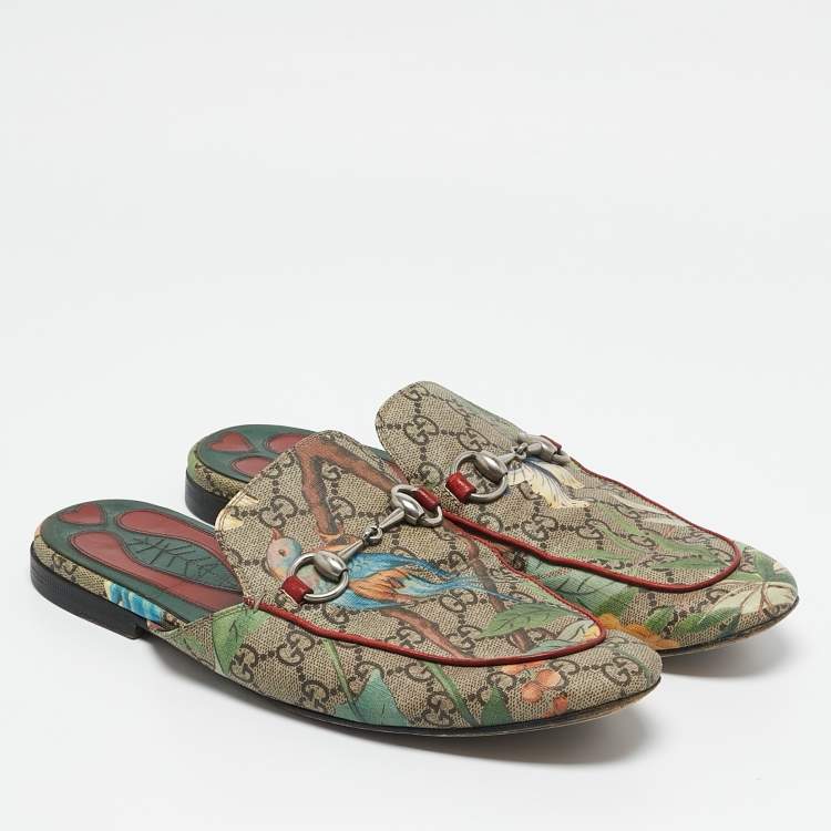 مملوكة مسبقًا Gucci Multicolor Tian Print GG Supreme Canvas Horsebit Flat Mules Size 40