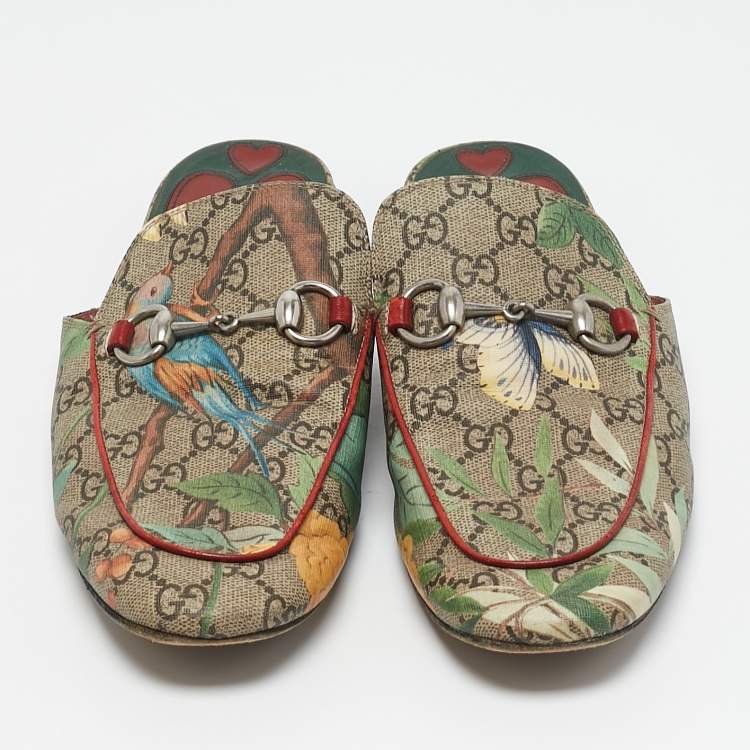 مملوكة مسبقًا Gucci Multicolor Tian Print GG Supreme Canvas Horsebit Flat Mules Size 40