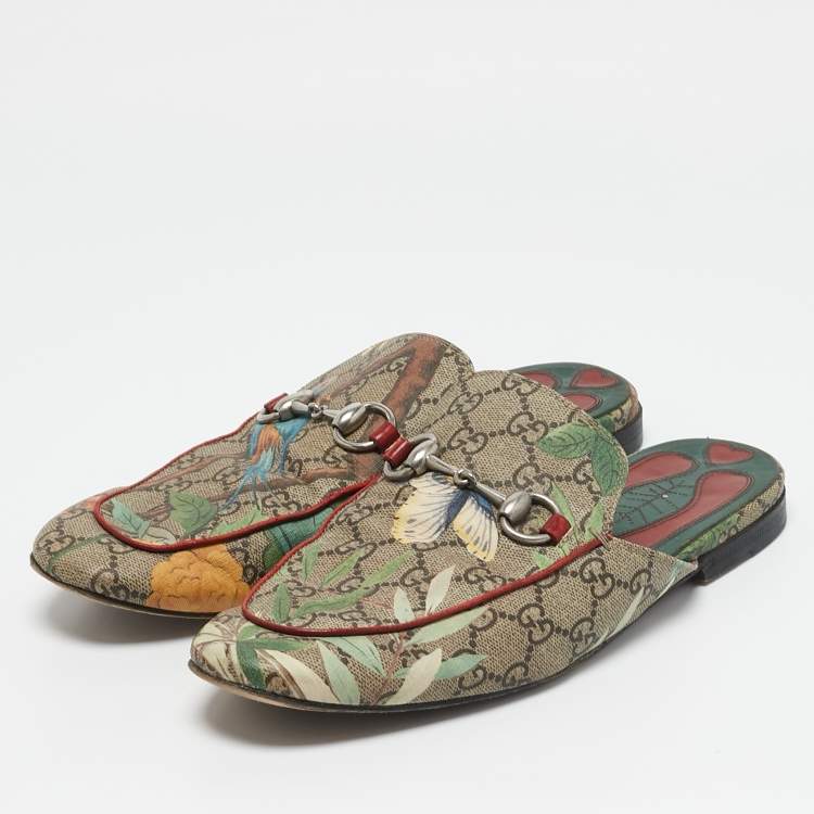 مملوكة مسبقًا Gucci Multicolor Tian Print GG Supreme Canvas Horsebit Flat Mules Size 40