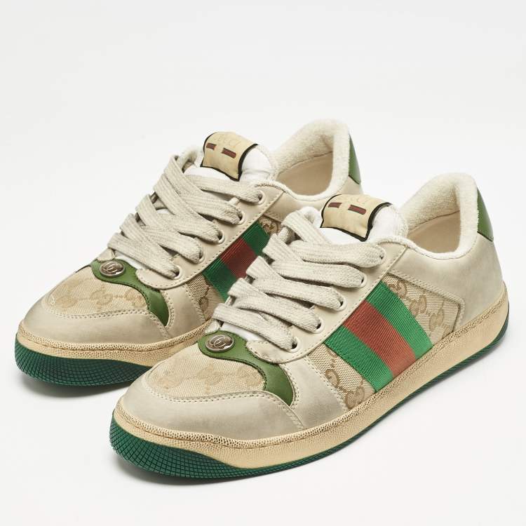 Pre Owned Gucci Multicolor GG Canvas and Nubuck Leather Screener Sneakers Size 41