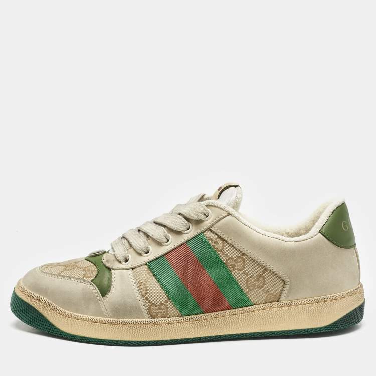 Pre Owned Gucci Multicolor GG Canvas and Nubuck Leather Screener Sneakers Size 41