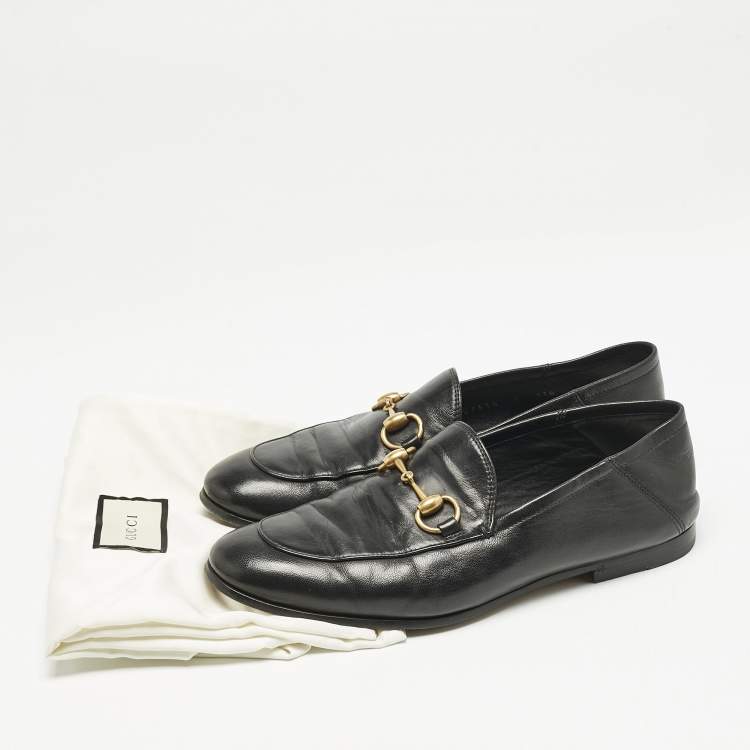 Pre Owned Gucci Black Leather Jordaan Horsebit Slip On Loafers Size 39